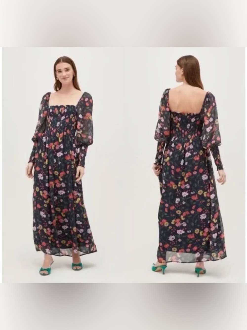 NWT Hill House Home Angelica Maxi Nap Dress in Navy Peony Bouquet | Size XXS